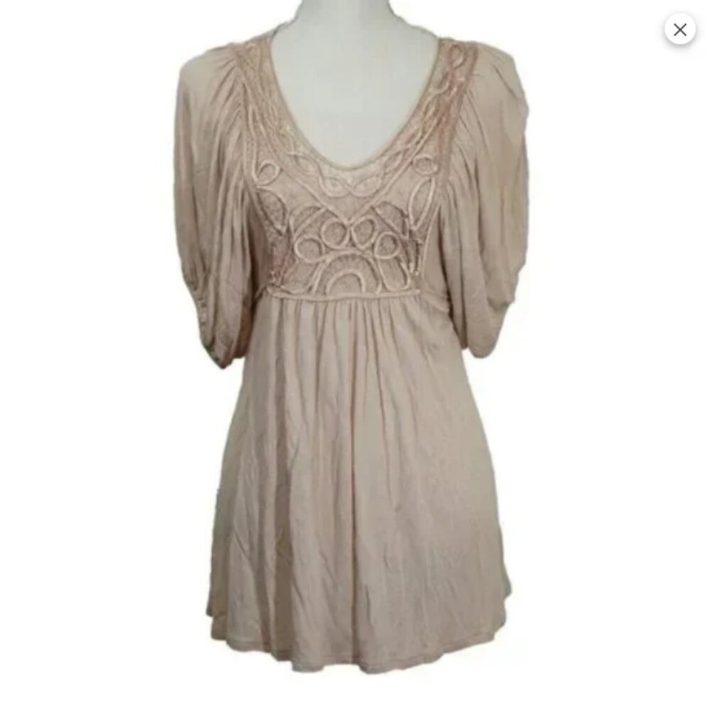 Forever 21 Babydoll Top Flowy Petal Pink Romantic Puff Sleeve Girly Made In USA